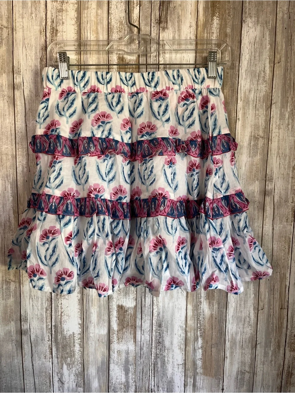 Oliphant Flirty Skirt Poppy Blue Floral Ruffle Size Small